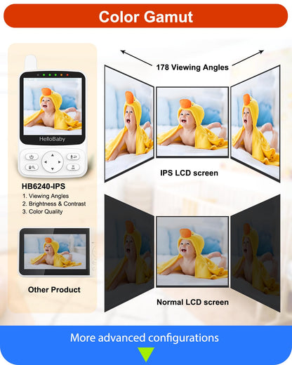 HelloBaby No WiFi Baby Monitor with Voice-Activated Night Vision,4" IPS Camera and Audio, 2-Way Talk and PTZ, 26H Battery and 1000ft Range, Portable for Nursery and Travel