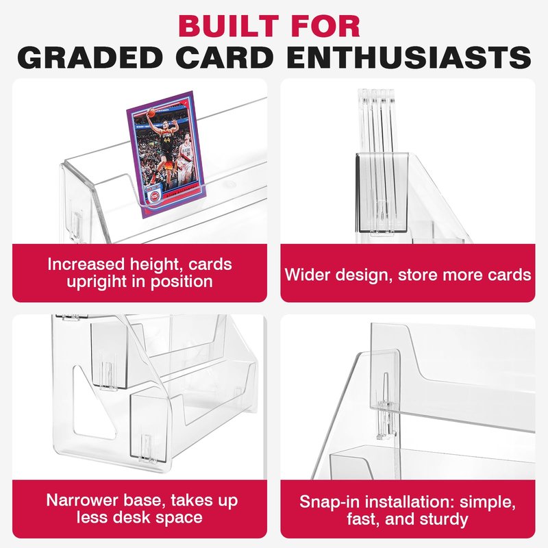 TrendTrust Trading Card Display Stand, Vertical Holder for Baseball Basketball Sports Graded Card Display Stand Tabletop for PSA BGS SGC Slabs, Snap-On Assembly(3 Tier, 1 Pack)