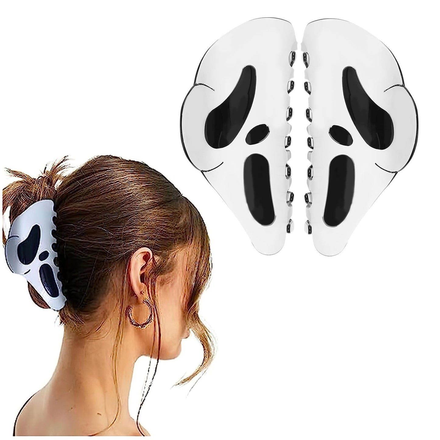 AUOCATTAIL Halloween Hair Claw Clip 2pcs Big Mask Ghost Face Hairpin Funny Ponytail Clip Scream Grimaces Scary Styling Shark Hair Accessories Halloween Styling