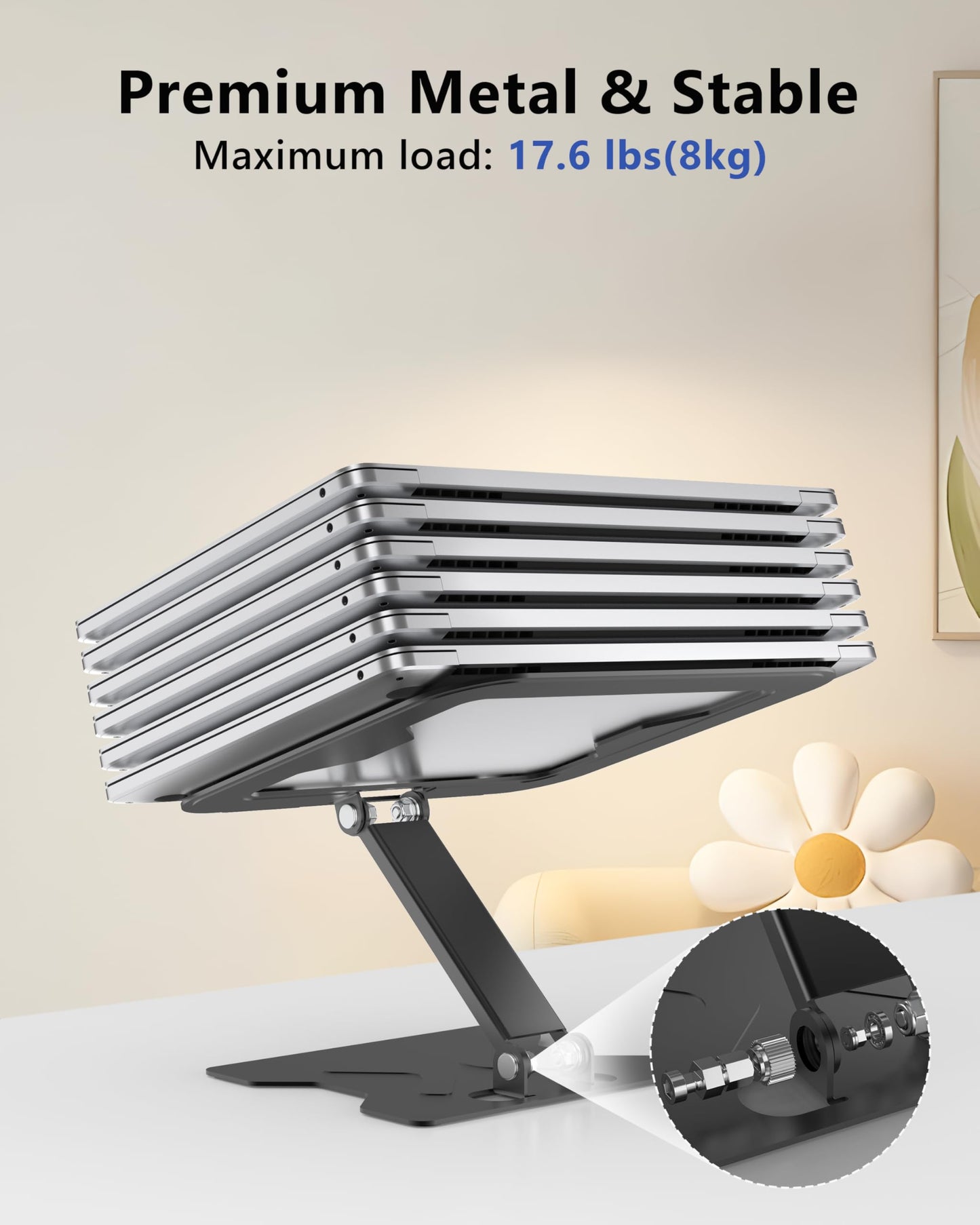 JCZT Laptop Stand for Desk, Adjustable Laptop Riser Holder Mount, Notebook Holder Office Desk Accessories for MacBook Air, Pro, Dell, HP, Lenovo More, All 10-16'' Notebooks Laptops (Matte Black)