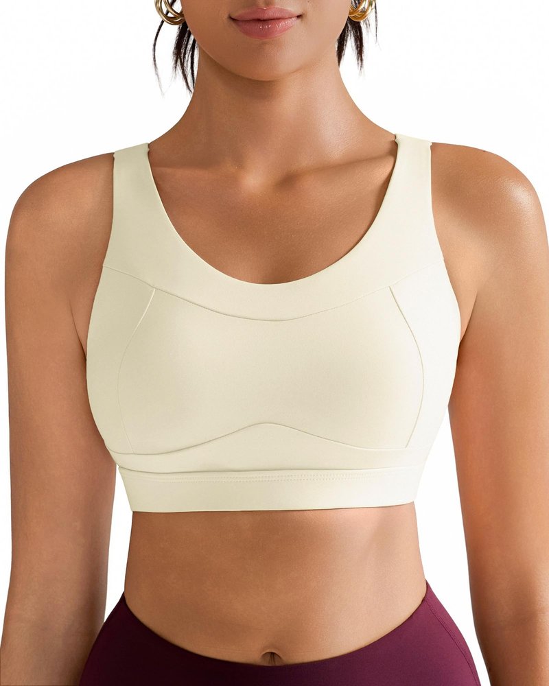RUNNING GIRL High Impact Sports Bras for Women,Racerback Running Bra Workout Crop Tank Tops Longline Sports Bra Push up(WX2667 White Apricot M)