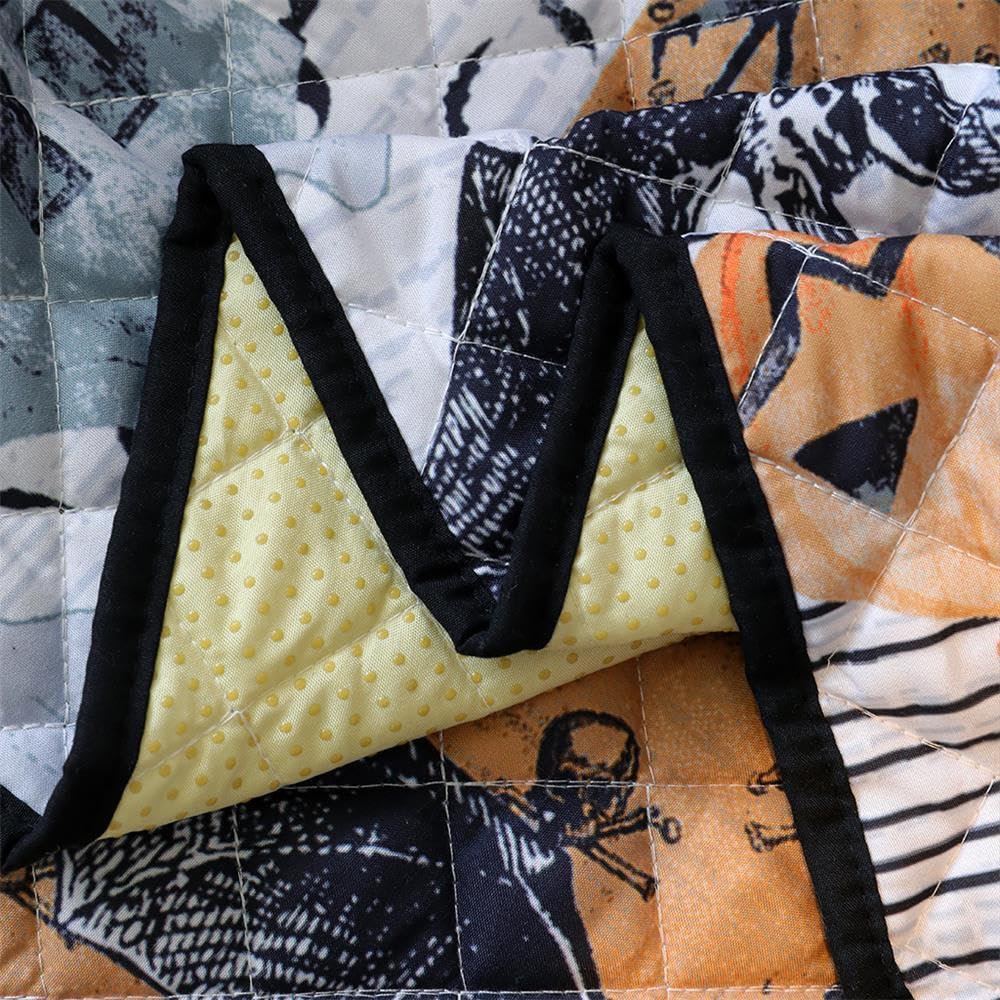 Cmfshape Halloween Skidproof Sofa Cover-Festival Sofa Slipcover with Elastic Straps-Easy Fit Slip Cover-Patchwork Washable Furniture Protector for Pets and Kids(Sofa,Black&Orange)