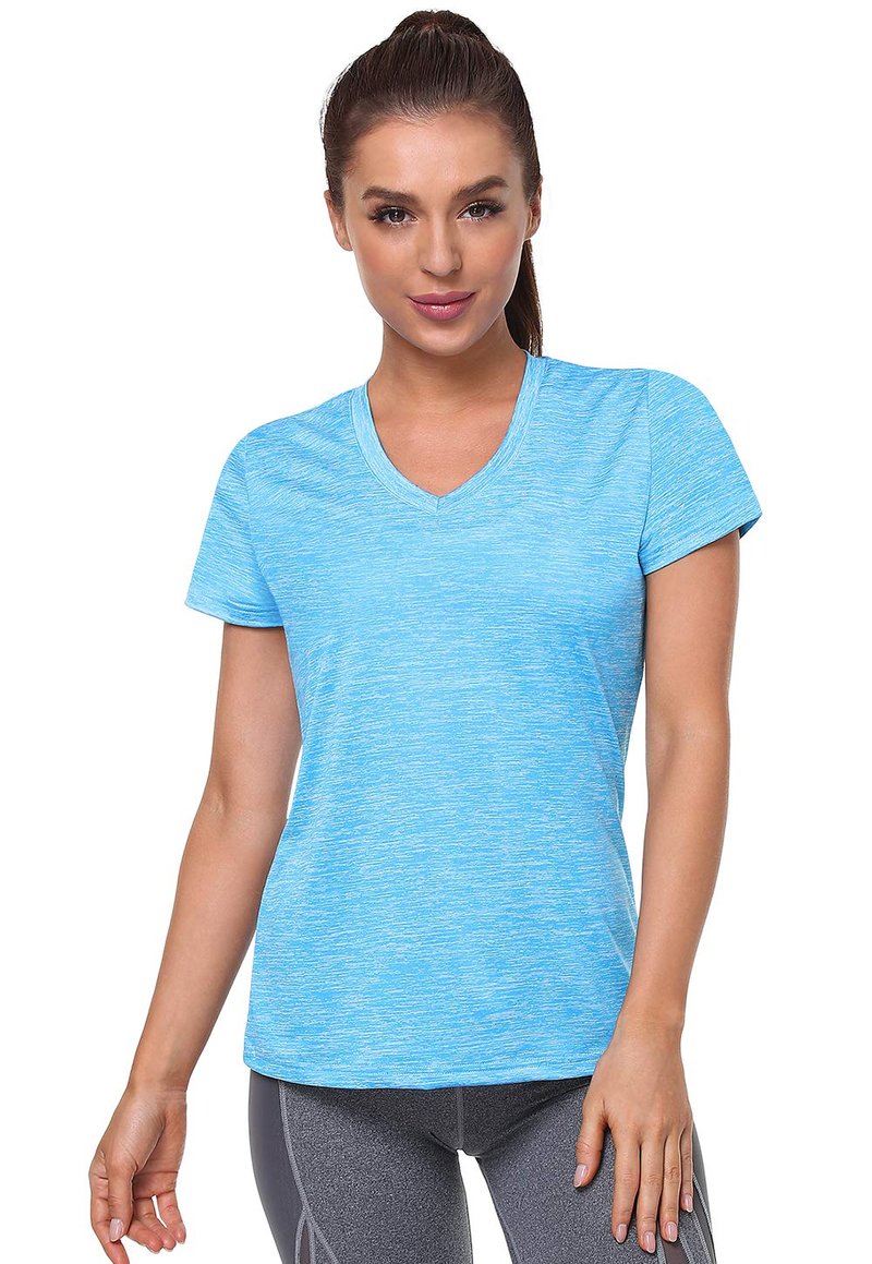 Cosy Pyro Women's Short Sleeve V-Neck Athletic T-Shirt Exercise Yoga Tees Dry Fit Gym Shirts Moisture Wicking Workout Tops Pack of 5 Black/Gray/Azure/Rose/Blue XL