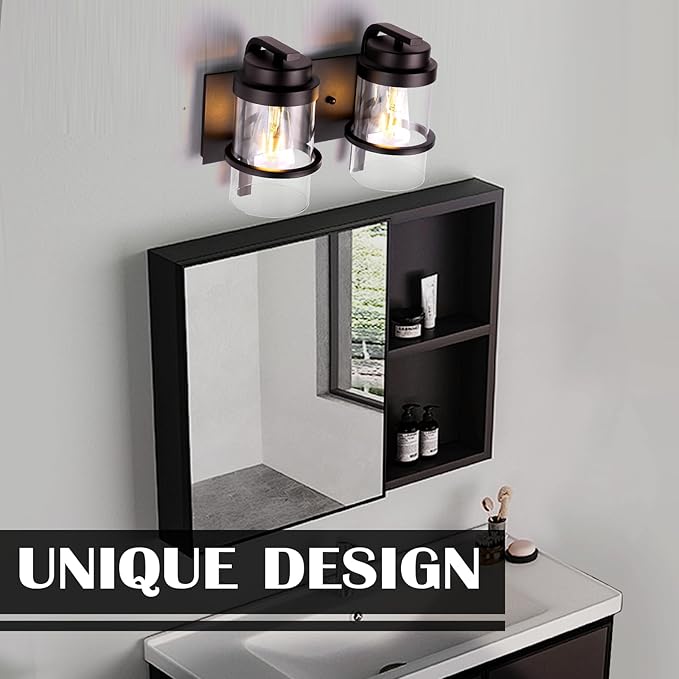 Bathroom Vanity Light Fixtures,2 Light Bathroom Vanity Lights,Black Farmhouse Sconce Over Mirror(Bulbs not Included)