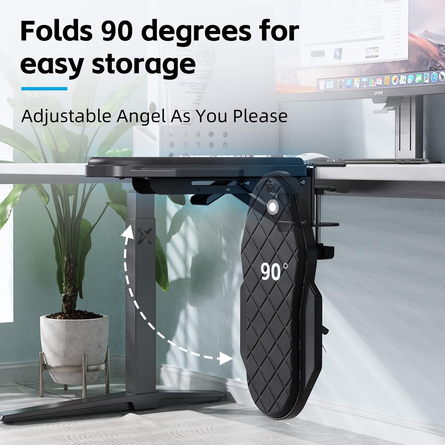 Ergonomics Desk Extender Tray, Table Mount Arm Wrist Rest Shelf, 90° Foldable Elbow Arm Support,Foldable, 180° Swivel, Computer Desk Extender Tray for Home and Office (Folding and Rotating)