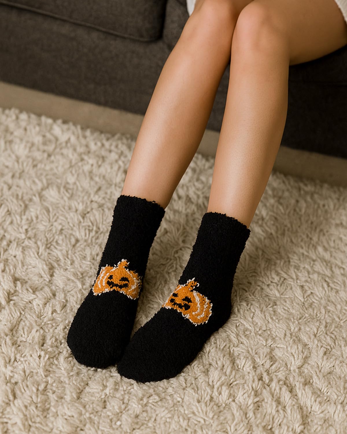 Century Star Plush Halloween Socks-Womens Anti Slip with Grip Soft Warm Cozy Socks 3 Pairs Halloween Pattern One Size