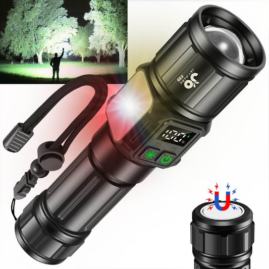 JAY-PARK Flashlights High Lumens, Rechargeable Flashlight 10000 Lumens with Magnetic, Bright Flash Light 9 Modes with 5000 mAh Battery, Tactical Flashlight for Camping, Hiking, Dog Walking