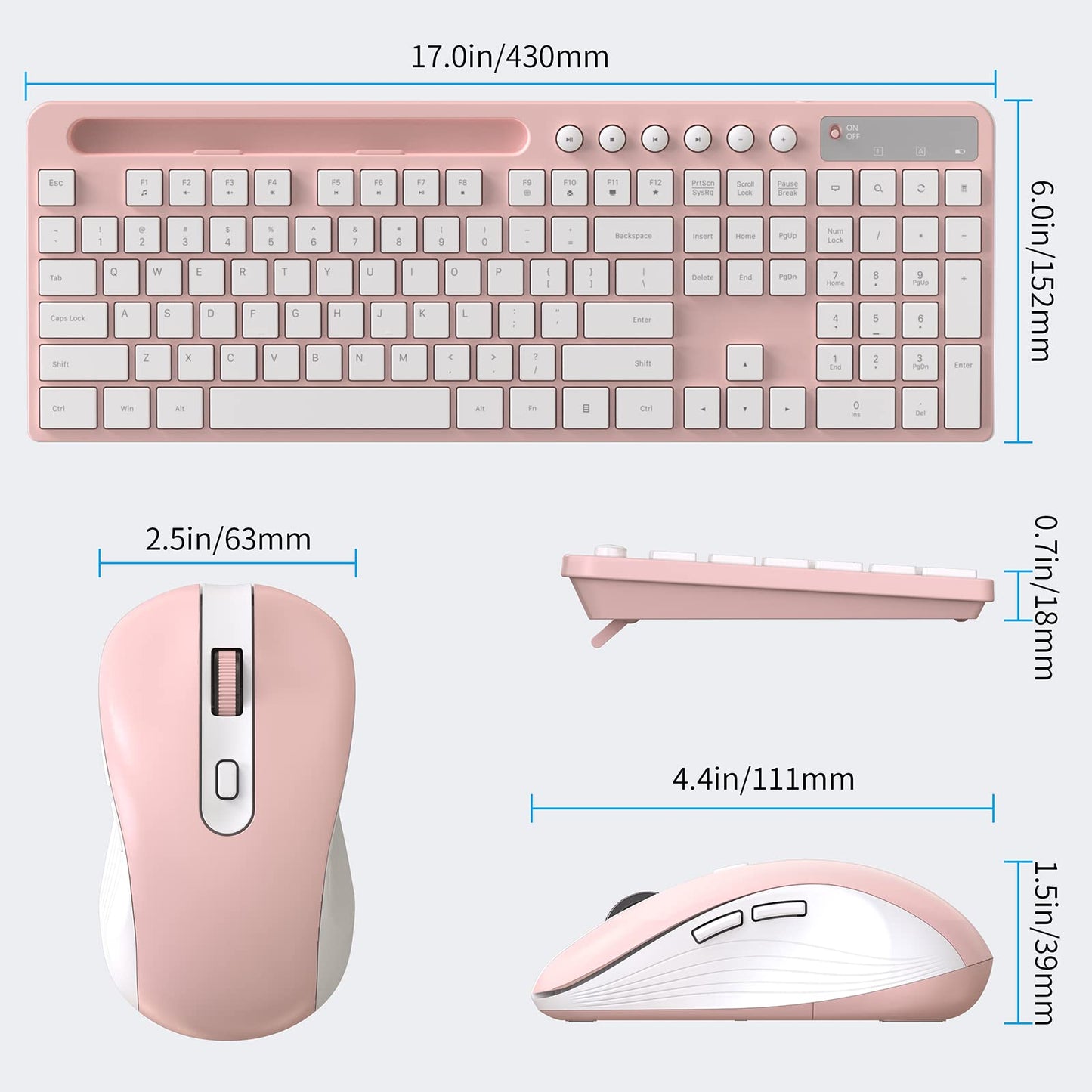 Wireless Keyboard and Mouse Combo, MARVO 2.4G Ergonomic Wireless Computer Keyboard with Phone Tablet Holder, Silent Mouse with 6 Button, Compatible with MacBook, Windows (Black)