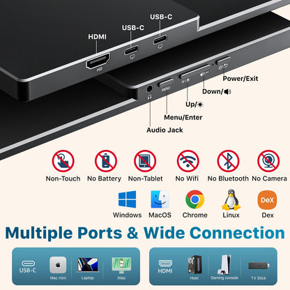Portable Monitor 18.5 inch 1080P FHD 128% sRGB 100Hz, Travel Monitor for Laptop MacBook Surface PC Xbox PS5, HDMI Dual USB-C VESA Compatible Built-in Speaker, with Kickstand