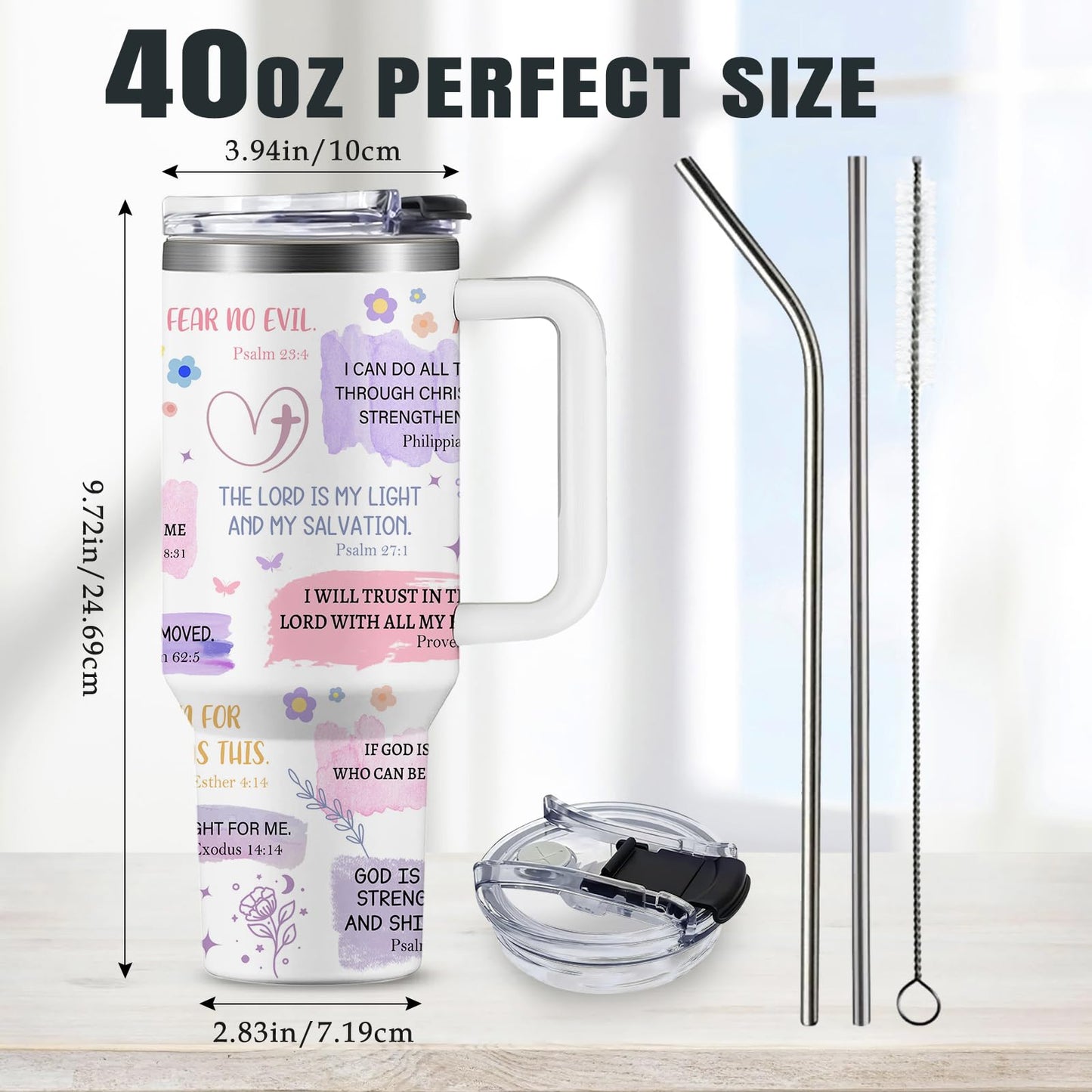 Christian Gifts for Women 40oz Tumbler - I Am a Child of God Insulated Travel Mug with Handle & Straw - Birthday Christmas Gifts, Inspirational Religious Catholic Baptism Confirmation Gift for Her
