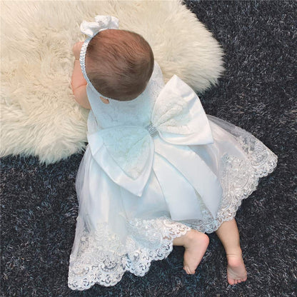 Toddler Baby Girls Formal Dresses Infant Bowknot Embroidery Tutu Lace Gown Dress Kids Pageant Party Wedding Birthday Flower Dresses Size 2T 3T (White 90)