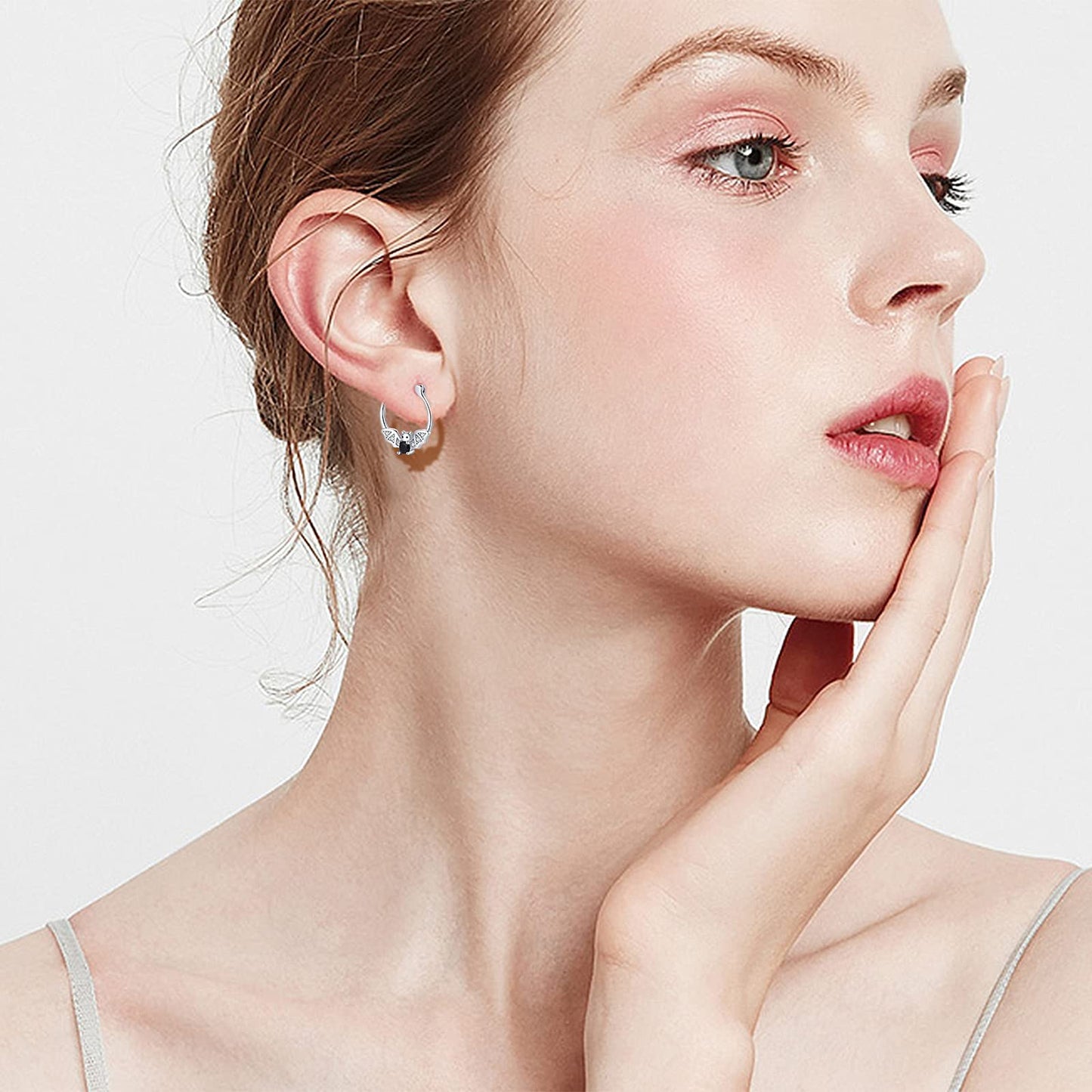 Bat Earrings 925 Sterling Silver Hypoallergenic Small Animal Huggie Hoop Earrings for Sensitive Ears Gothic Bat Jewelry Halloween Gifts for Women