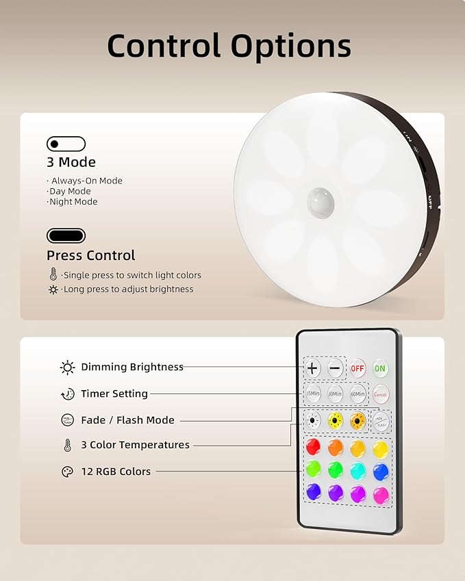 EZVALO Under Cabinet Lighting with Charging Station,1000mAh Rechargeable Puck Lights with Remote, 3 Color Temps & 12 RGB Closet Lights, Dimmable Motion Sensor Lights for Shelf, Kitchen (3 Packs)