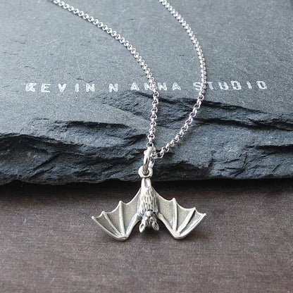 Sterling Silver Small Bat Charm Necklace, 18"