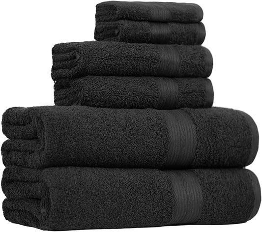 Amazon Basics 6-Piece Highly Absorbent Fade-Resistant Towel Set, 100% Cotton