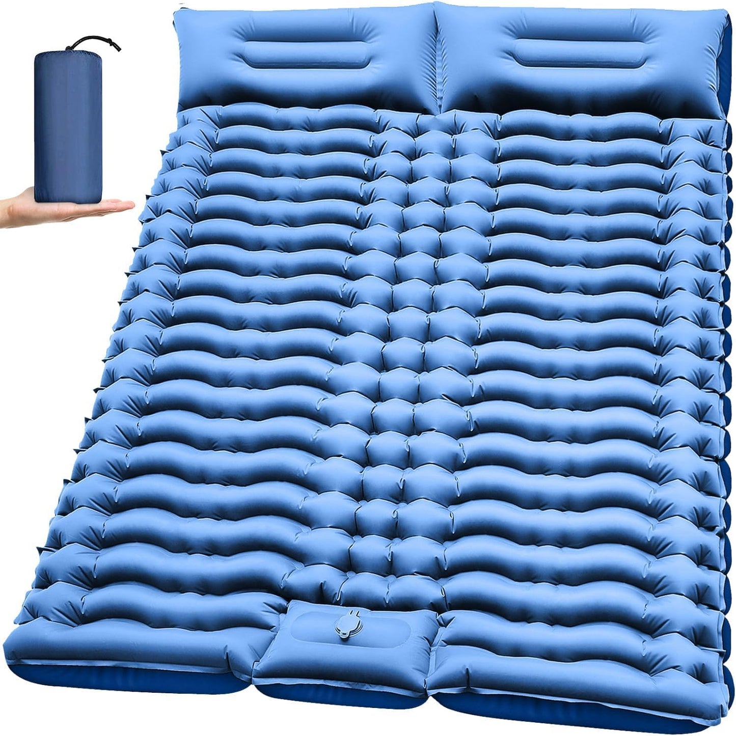 Camping Sleeping Pad, Ultralight Camping Mat with Pillow, Built-in Foot Pump Inflatable Sleeping Pads Compact for Camping Backpacking Hiking Traveling Tent,Double, Blue.