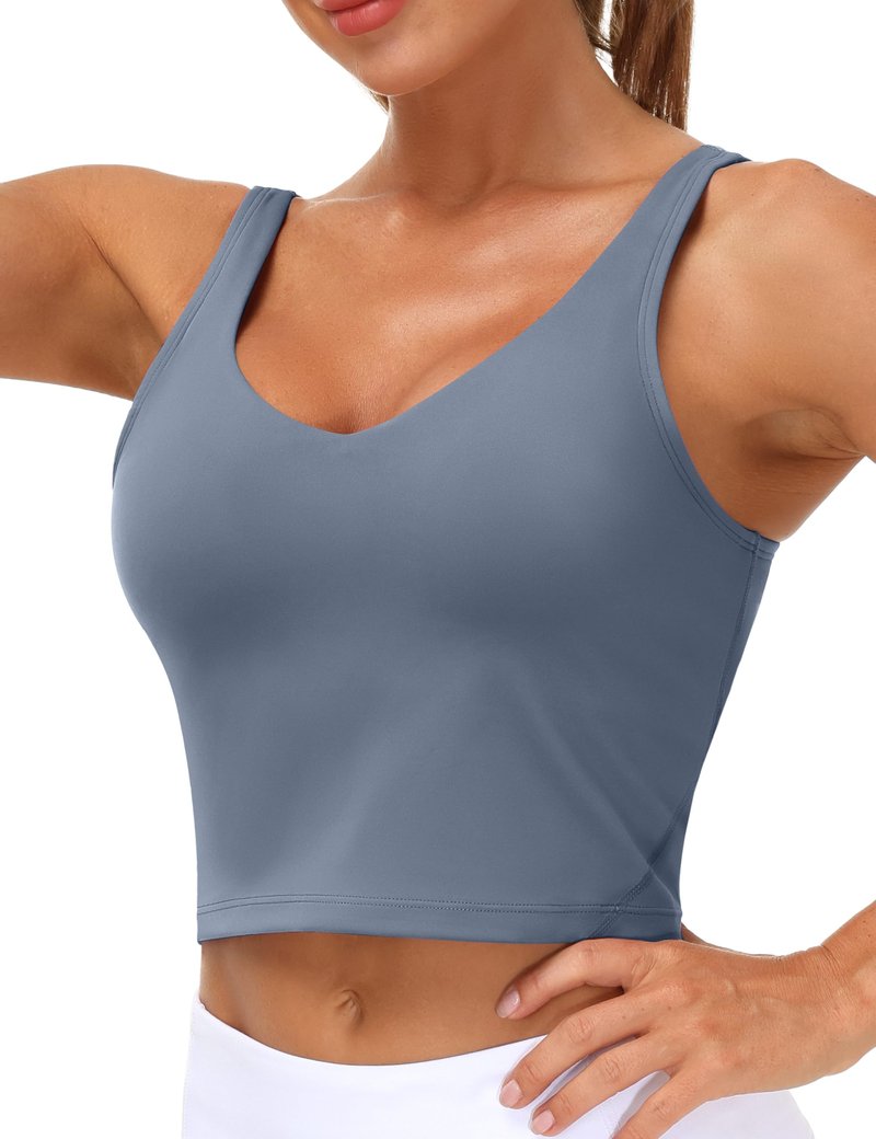 Women’s Longline Sports Bra Wirefree Padded Medium Support Yoga Bras Gym Running Workout Tank Tops (Ink Blue, Medium)
