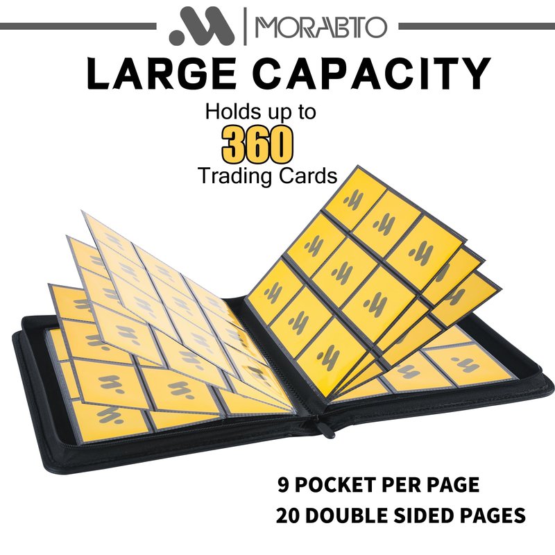 MORABTO Card Binder 9 Pocket,Trading Card Binder Holds up to 360 Cards with 20 Sleeves,Zipper Card Holder Album Compatible with TCG Card/Game Cards/Sports Card