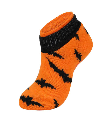 Slipper Socks for Women Halloween Warm Winter Knit Grippy Socks Athletic Non Slip Socks Orange Bat