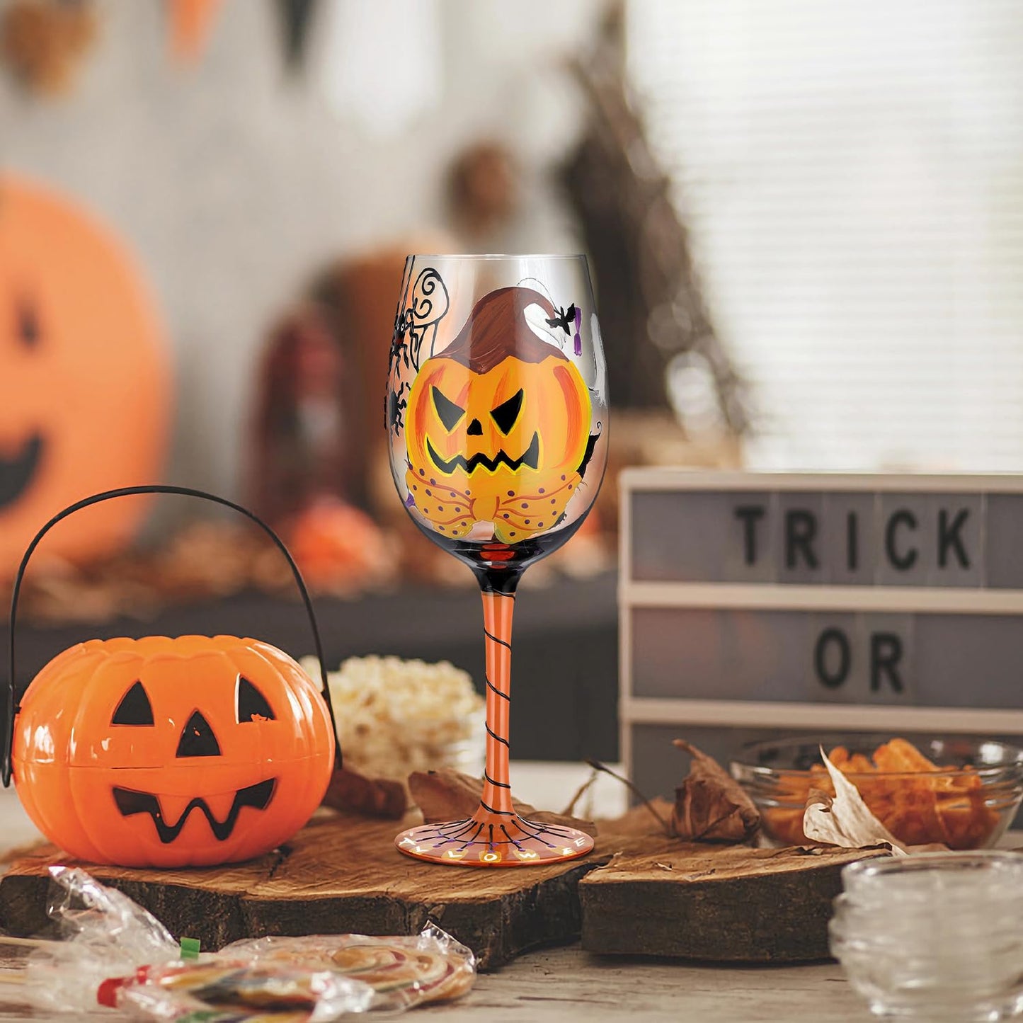 NymphFable Halloween Hand Painted Wine Glass Pumpkin Black Cat Spider Cobwebs Ghosts Unique Halloween Wine Glass for Home Party Friend (2024 Update)