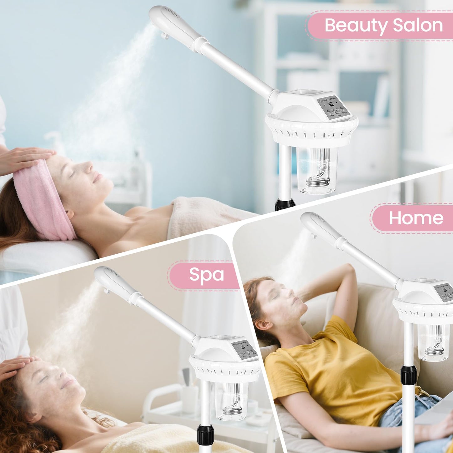 Professional Facial Steamer on Wheels, Facial Steamer for Facial Deep Cleaning, Facial Humidifier for Spa, Adjustable Height for Spa, Salon and at Home Use
