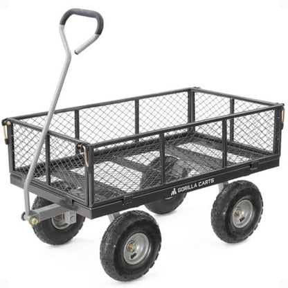 Gorilla Cart Large 800lb / 350 kg Capacity Solid Steel Outdoor Garden Multi-Use Hauling Utility Wagon Cart with Balanced 4-Wheeled Design and 10-Inch Pneumatic Tires, Black