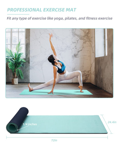 COOLMOON Yoga Mat Non Slip, Anti-Tear 1/4 Thick TPE Yoga Mats for Women and Men, 72"x24" Exercise & Fitness Mat with Carrying Strap, Workout Mats for Yoga, Pilates and Floor Exercise