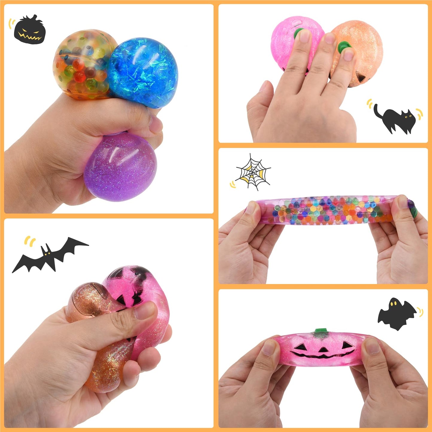 Eavotoy 12 Pack Halloween Pumpkins Stress Balls Fidget Toys Squishy Squeeze Ball Toys for Halloween Party Favors Halloween Treat Bags Gifts