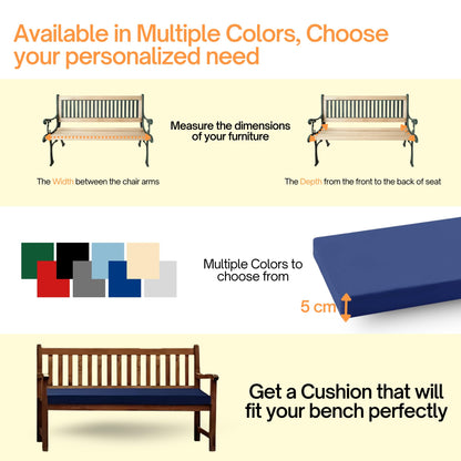 Crescent Textile 100% Waterproof Garden Bench Cushion 2/3/4 Seater Outdoor Long Bench Seat Pad for Lawn & Garden, Patio, Office, Coffee Shop with Removable Cover (2 Seater 108cm x 45cm x 5cm, Green)