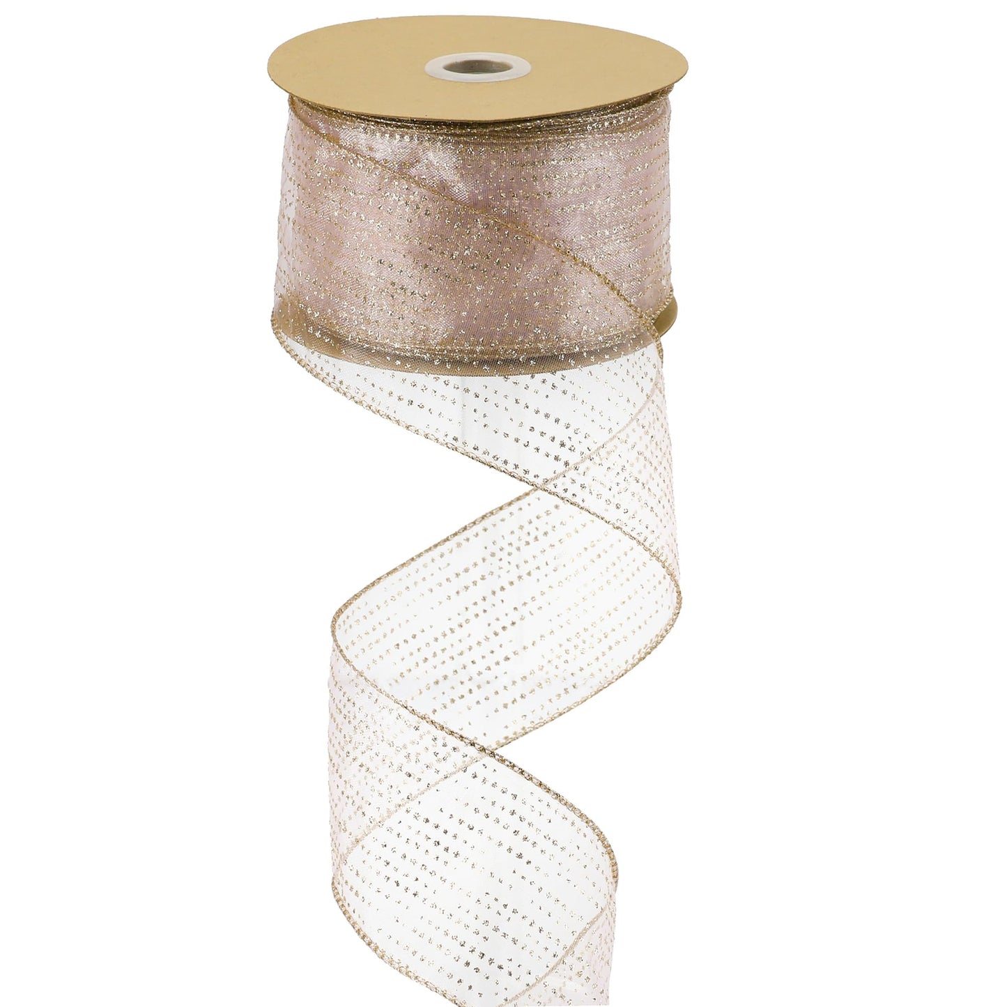 MEEDEE Rose Gold Sheer Glitter Wired Ribbon 2.5 Inch Horizontal Stripes Polka Dot Christmas Ribbon Organza Sheer Glitter 25 Yards for Christmas Tree, Wreath, Bow Making
