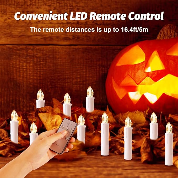 24 Pack Flameless LED Taper Candles with Remote Control and Timers, Warm White, with Clips and Suction Cups
