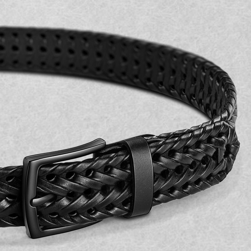 KEMISANT Men Belt, Braided Belt Comfortable For Men Casual Jean Golf 1 3/8"(Black,30"-34" Waist Adjustable)