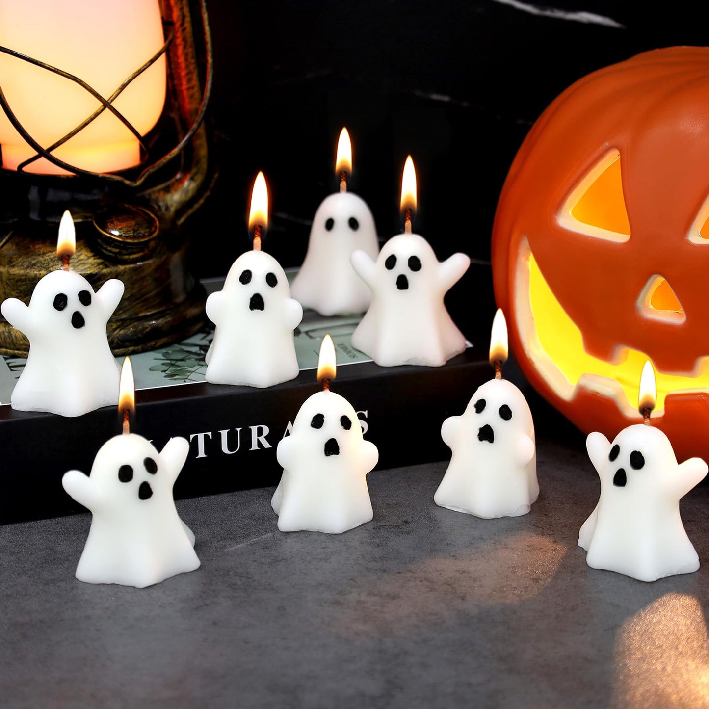 12 PCS Halloween Ghost Candles Spooky Candles White Floating Candles Halloween Decorative Tabletop Candle White Dripless Wax Burning Candle for Holidays Party