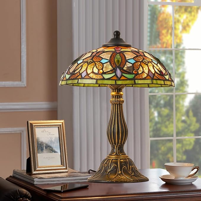 Tiffany Style Table Lamp, 12 Inch Stained Glass Lamp, Antique Table Lamp, Bedside Lamp, for Nightstand Bedroom Living Room Home Office, Include LED Bulb