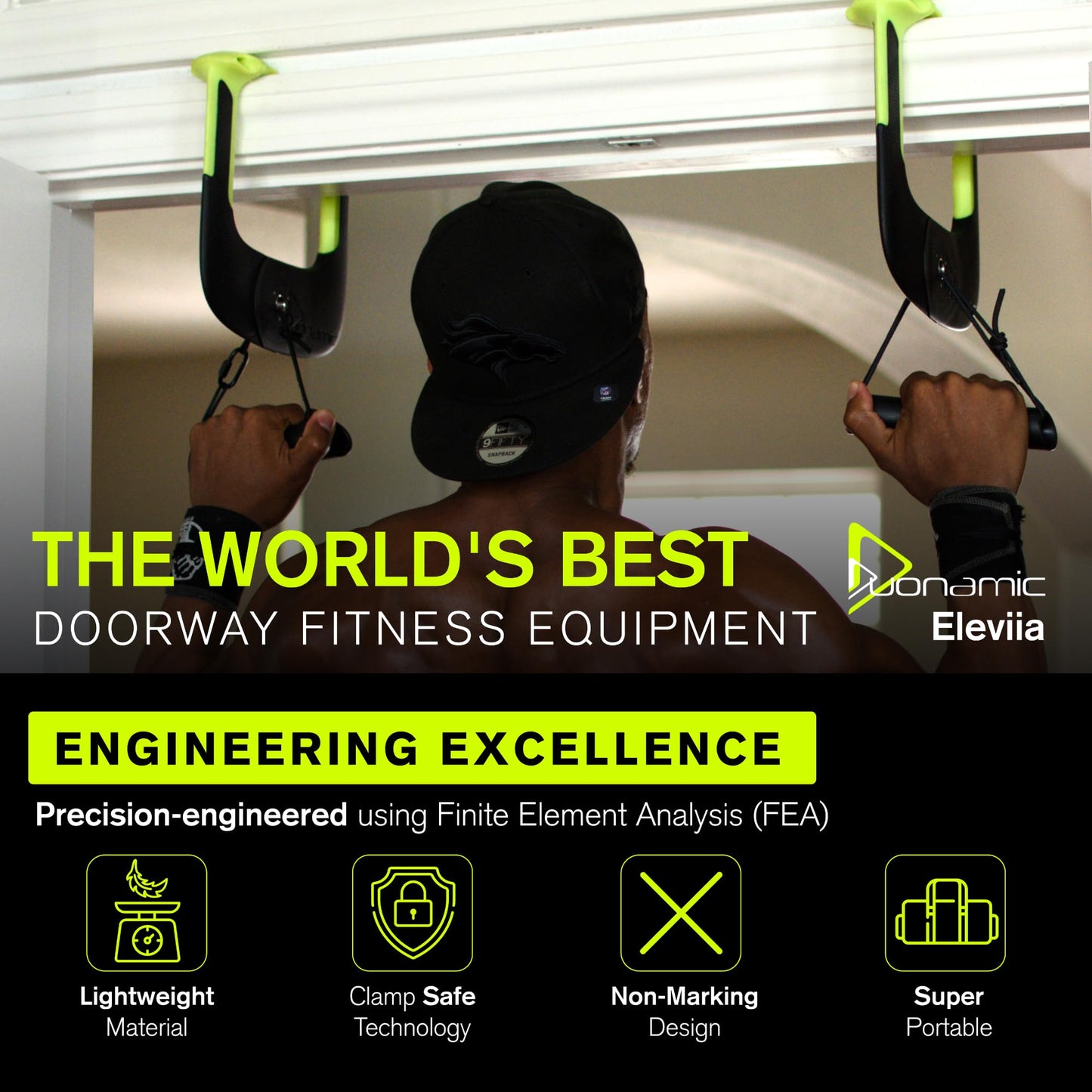 Duonamic Eleviia: World’s Best Portable Pullup Bar | Doorway Pull Up Bar For Home, Workplace or Travel | Exercise and Transform Yourself on Your Own Terms | Safe and Most Portable Way to Exercise