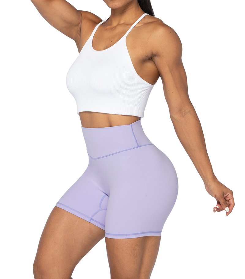 Sunzel 5" High Waist Biker Shorts for Women No Front Seam Soft Yoga Workout Gym Bike Shorts Tummy Control Squat Proof Lilac