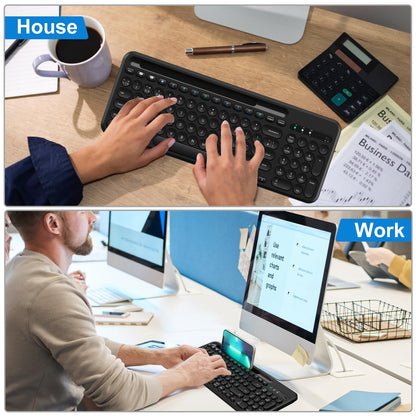 cimetech USB & Bluetooth Keyboard, Wireless Keyboard Ergonomic 2.4G Silent UK Layout with 3 Channels Multi-Device for iOS, Android, Windows, Smartphone
