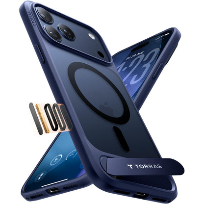 TORRAS Stand for iPhone 17 Pro Max Case – Durable Titanium Stand, Compatible with Magsafe, Camera Button Shield, 12FT Drop Protection for iPhone 17 Pro Max Cover – Navy Blue
