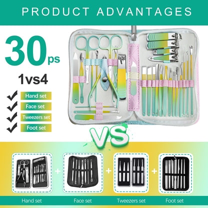 Manicure Set 30 in 1 Nail Clipper set, REDFLOW nail clippers, fingernail & toenail clippers, Manicure Tools, pedicure tools, Suitable for Travel Manicure Kit, Nail Set Kit With Everything Profe