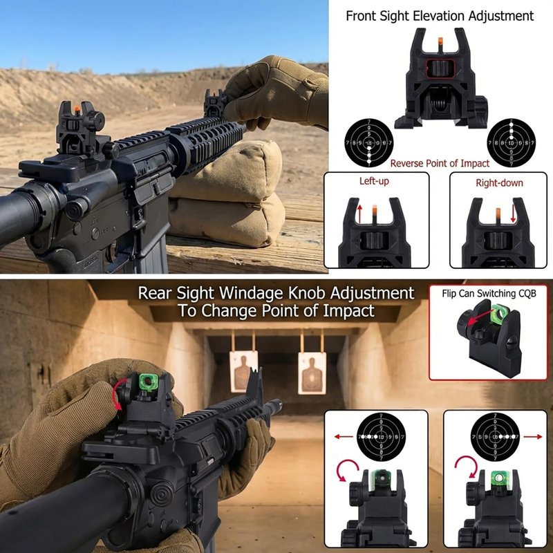 DOPETANE Fiber Optic Sights Flip Up Front and Rear Backup Sights with Red Green Fiber Optics Polymer Fiber Sight Black