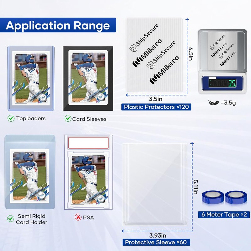 Trading Card Shipping Protectors - 120 Pack Plastic Sleeves with Tape Rolls | 3.5'' x 4.5'' Size for Safe Mailing