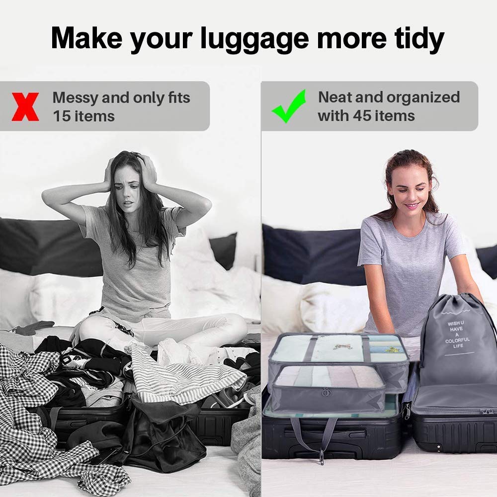Packing Cubes for Suitcase,Geediar 9 PCS Travel Luggage Packing Organizers Waterproof Travel Essentials Bag Clothes Shoes Cosmetics Toiletries Storage Bags(a-Grey)