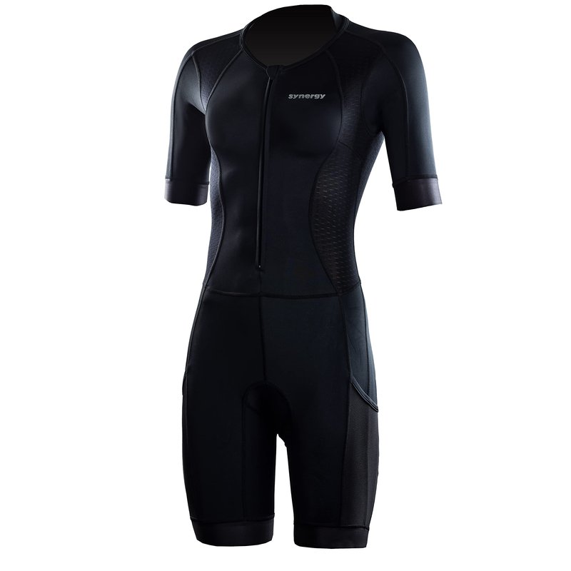 Synergy Women's Short Sleeve Trisuit (Black/White, Small)