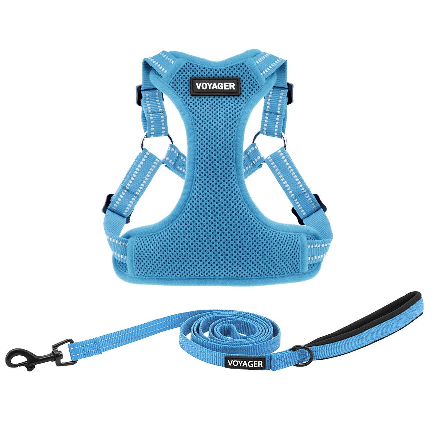Best Pet Supplies Voyager Adjustable Dog Harness Leash Set with Reflective Stripes for Walking Heavy-Duty Full Body No Pull Vest with Leash D-Ring, Breathable All-Weather - Baby Blue, XS