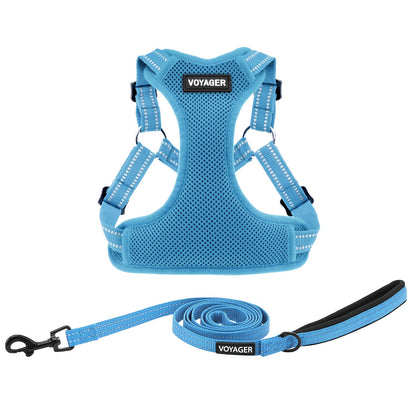 Best Pet Supplies Voyager Adjustable Dog Harness Leash Set with Reflective Stripes for Walking Heavy-Duty Full Body No Pull Vest with Leash D-Ring, Breathable All-Weather - Baby Blue, XS