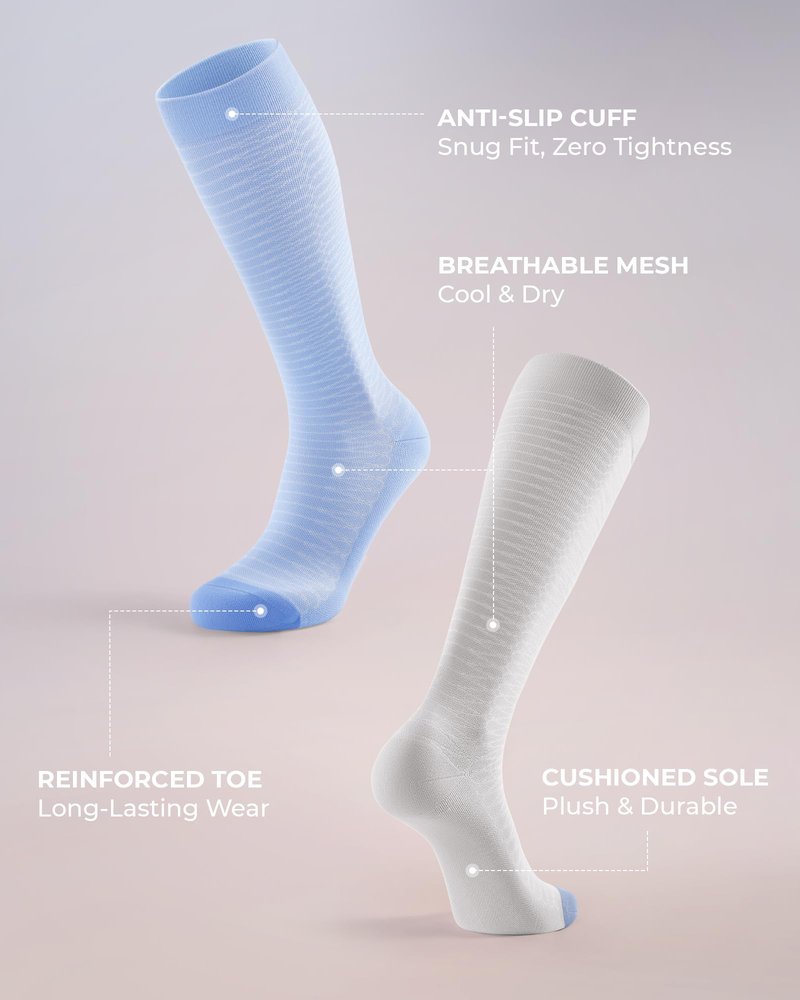 FITRELL 4 Pairs Compression Socks for Women & Men, 20-30mmHg Circulation Support for Athletic Travel Daily Wear, White+Black+Grey+Blue, Small-Medium