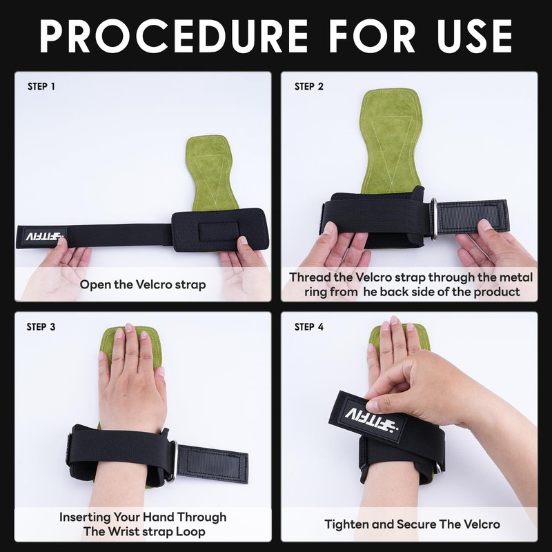 FITFIV Weight Lifting Wrist Strap, Double Leather Weightlifting Wrist Straps for Gym Strength Training, Neoprene Padded Wrist Wraps - for Men & Women (Pair)