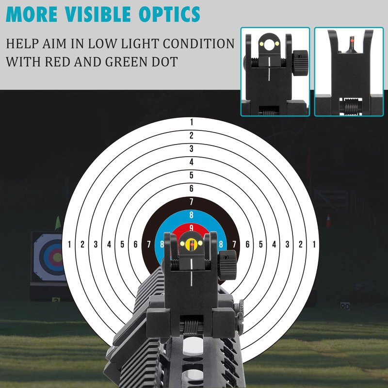 45 Degree Offset Iron Sights, Canted Iron Sights with Red and Green Dots, Flip Up Front Rear Sites Adjustable Front Sight Rapid Transition for Picatinny and Weaver Rails