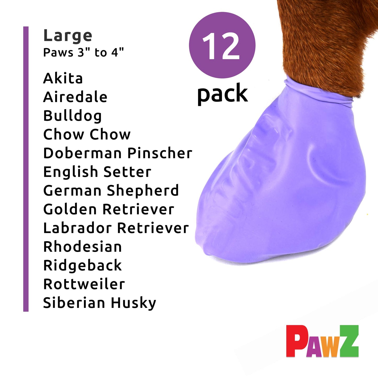 Large Pawz Durable All Weather Dog Boots (12 boots)