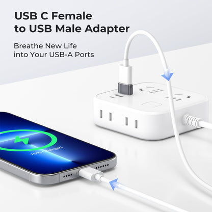 Basesailor iPhone 16 15 Pro Max Car Charger Adapter 4Pack,USB to USBC Adapter Type C Female to A Male Converter for Airpods 4,Apple Watch 10/iWatch,iPhone 14 13 Plus,iPad Mini 7,Samsung Galaxy S24 A54